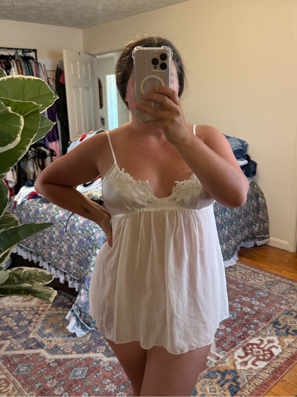 Linea Donatella white sheer slip dress